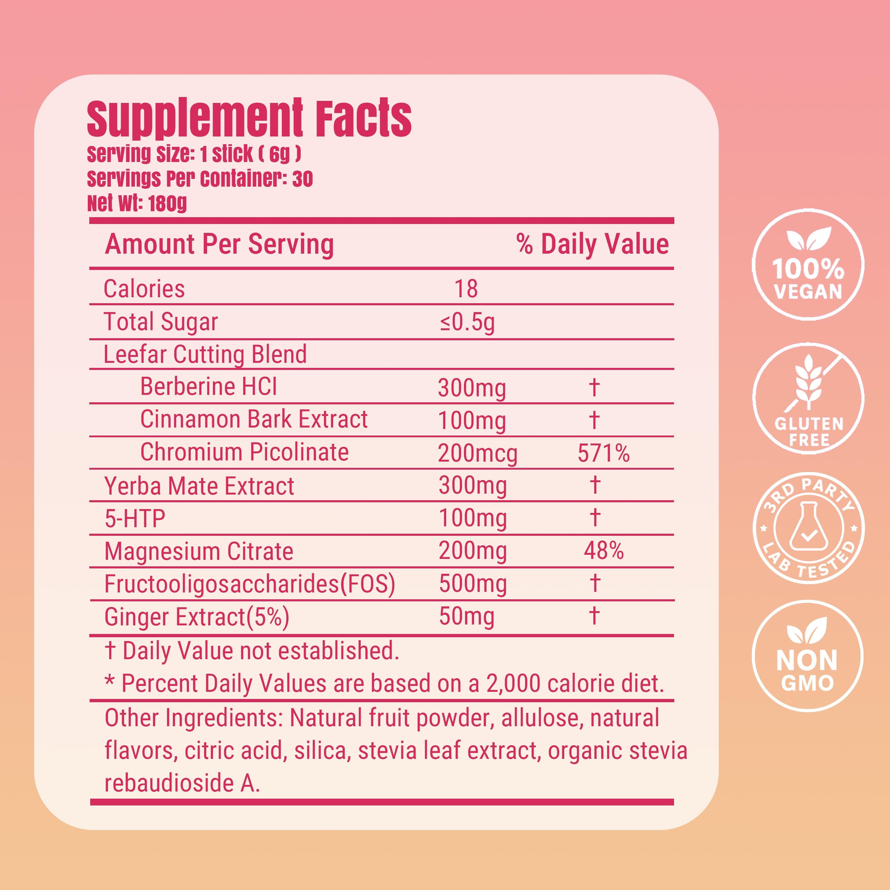 Leefar Cutting Drink Mix –| Strawberry Açaí Flavor – 30 Servings